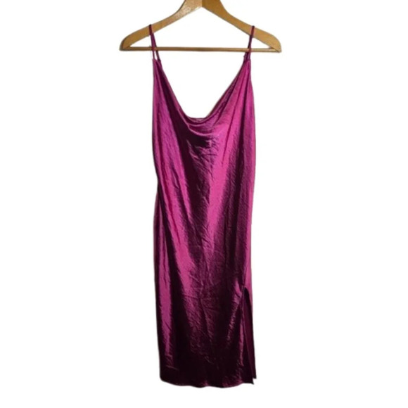 J for Justify Dresses & Skirts - Vintage 90s J for Justify Hot Pink Barbie Satin Side Slit Midi Dress Zip Club XL